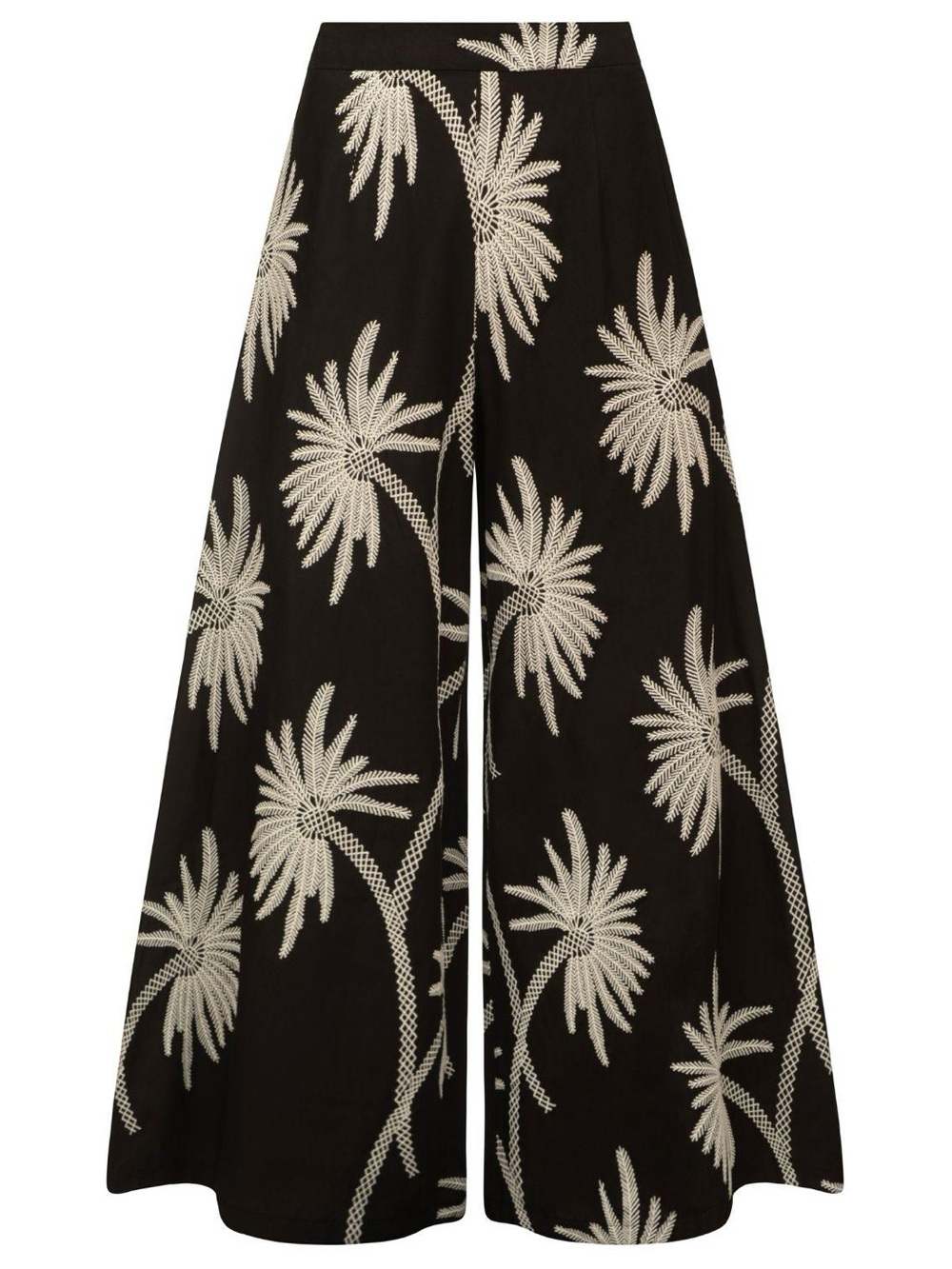 Traffic People Black Wide-Leg Palm Print Pants - Picture 3 of 9